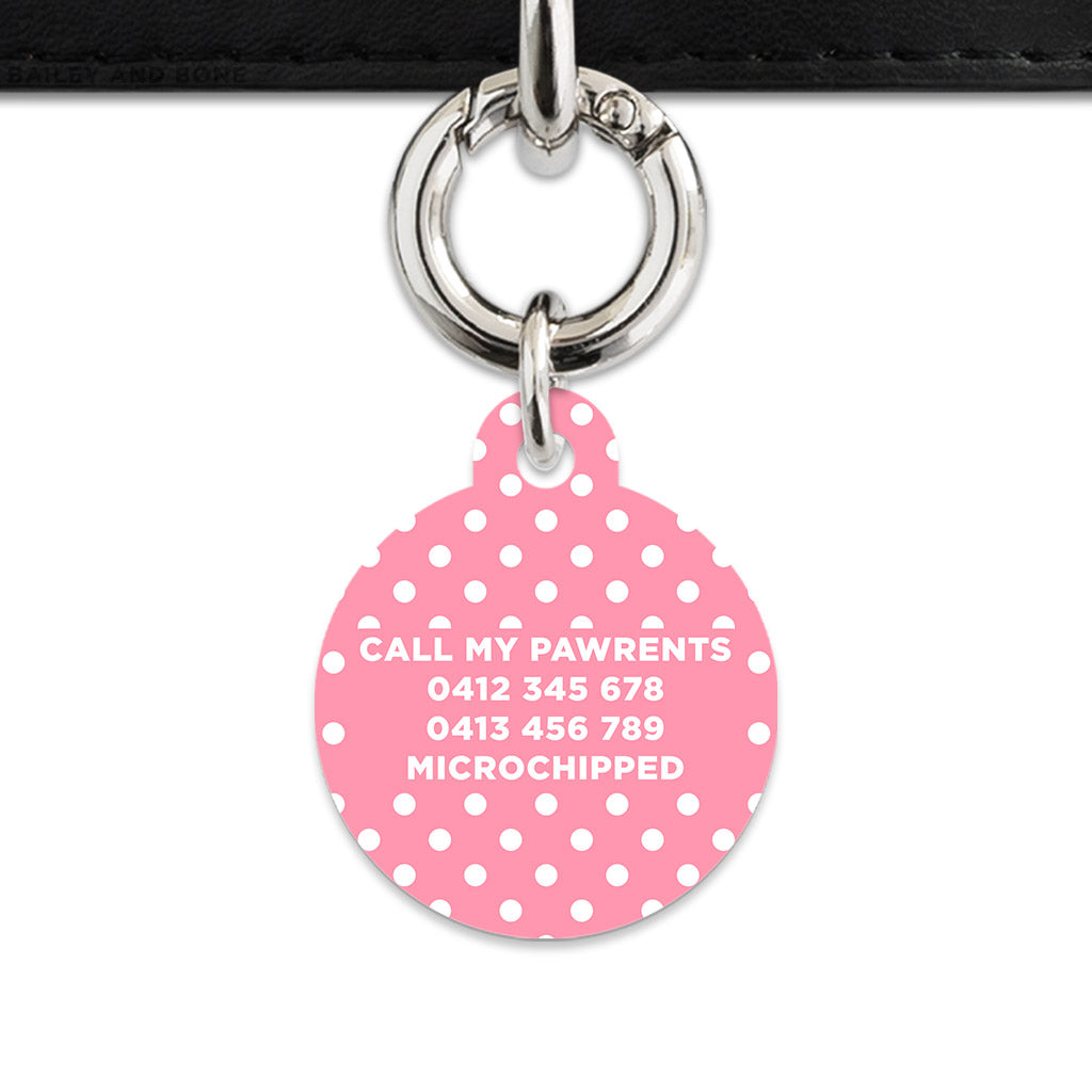 Pink And White Polka Dot Pet ID Tag