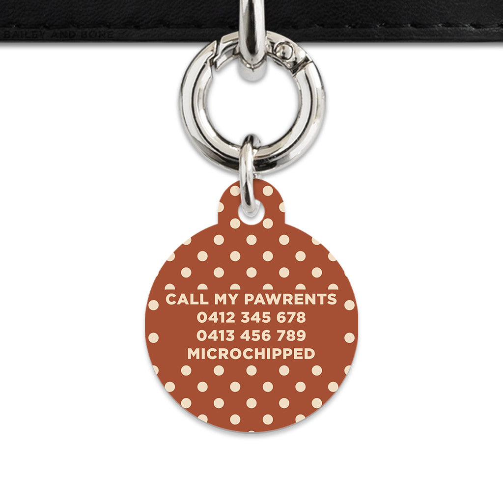 Brown And Beige Polka Dots Pet ID Tag
