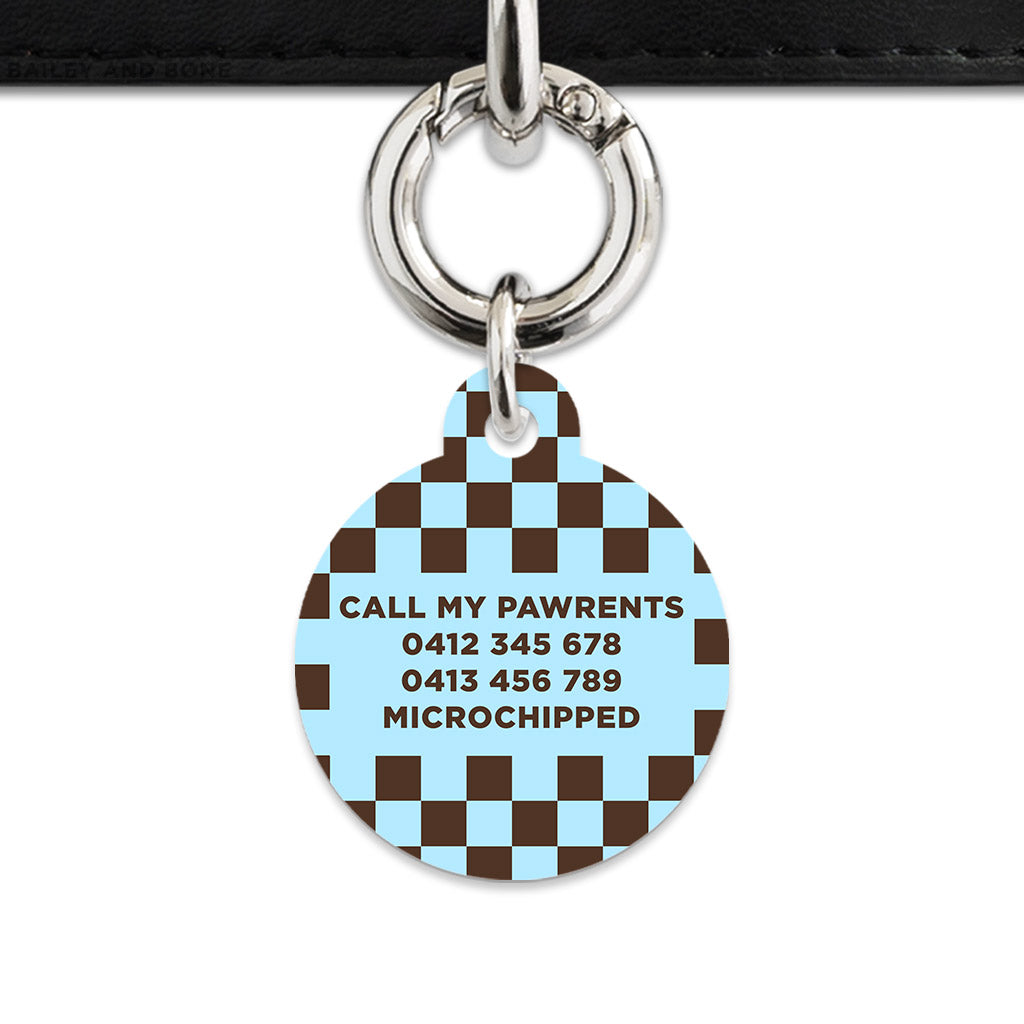 Blue And Brown Checkers Pet ID Tag