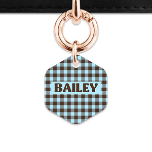 Blue And Brown Gingham Pet ID Tag