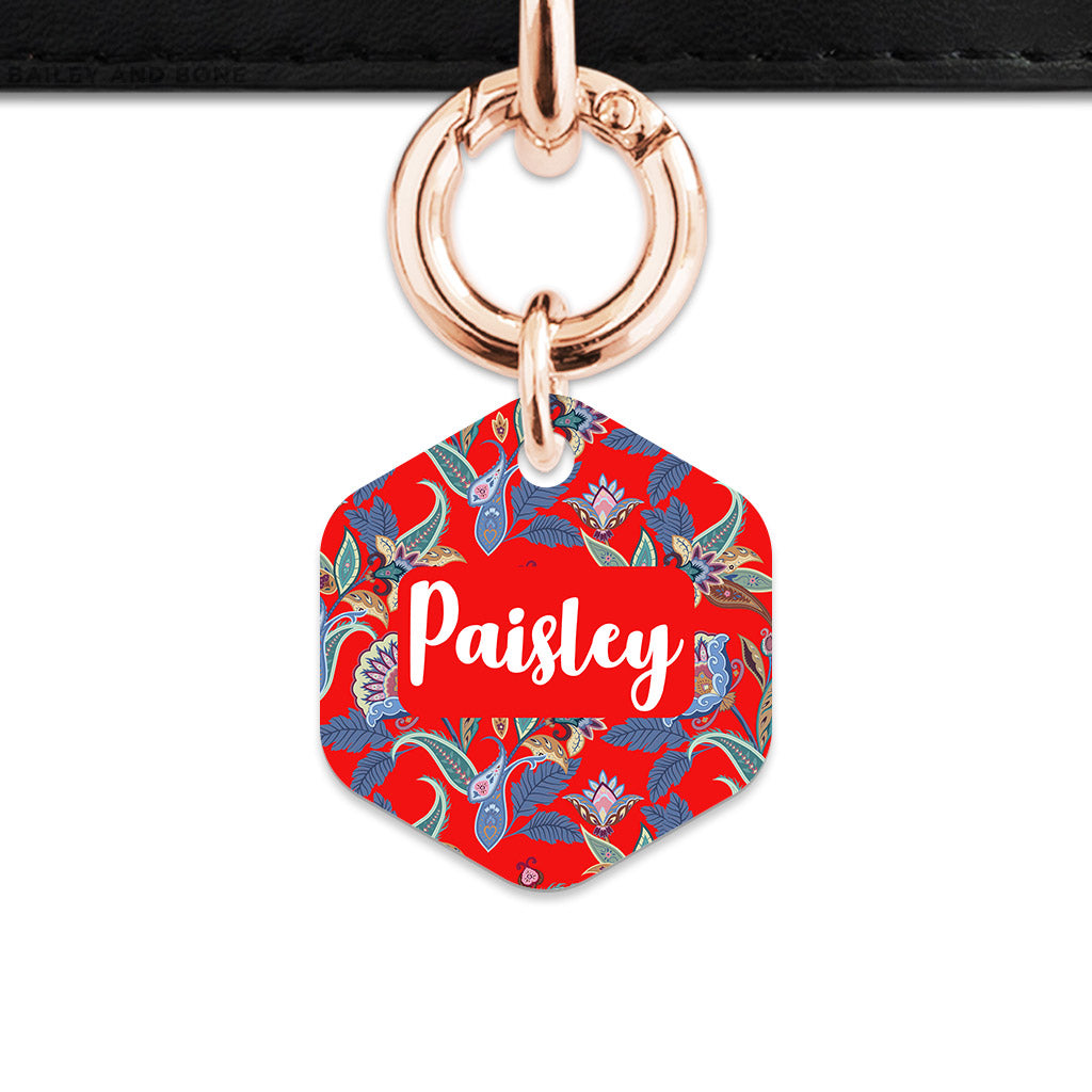 Red Paisley Pattern Pet ID Tag