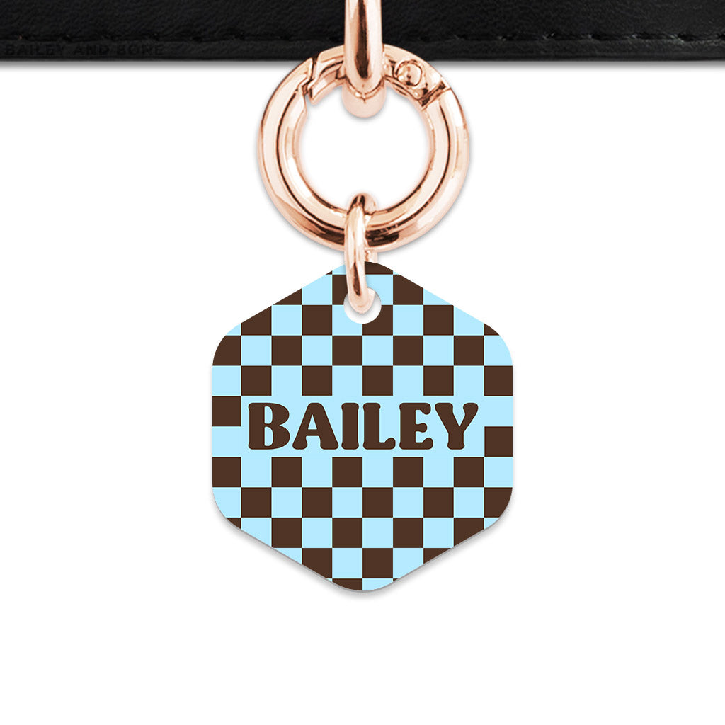 Blue And Brown Checkers Pet ID Tag