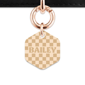 Beige And Tan Checkers Pet ID Tag