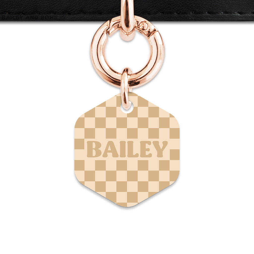 Beige And Tan Checkers Pet ID Tag
