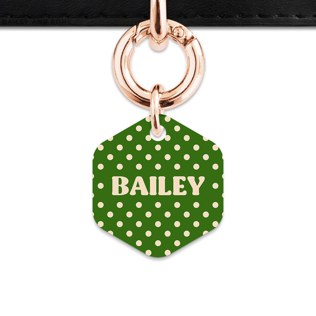 Green And Beige Polka Dots Pet ID Tag