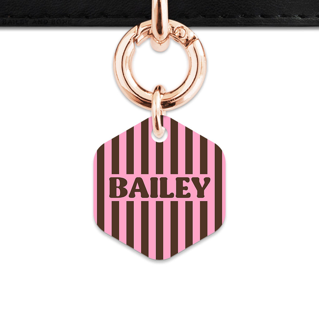 Pink And Brown Stripes Pet ID Tag