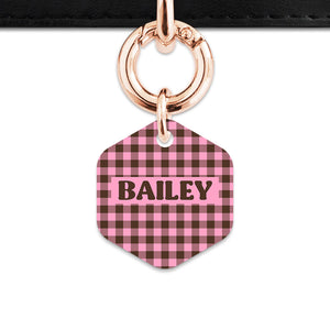 Pink And Brown Gingham Pet ID Tag