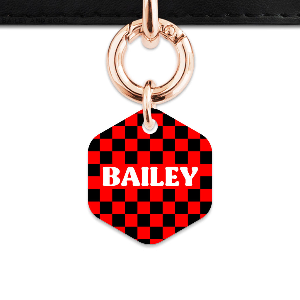 Black And Red Checkers Pet ID Tag