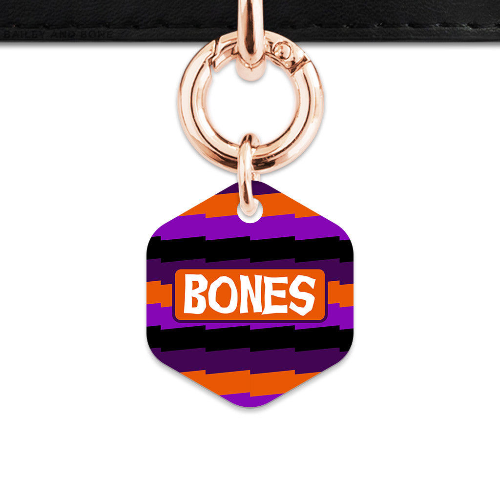 Purple And Orange Spooky Stripes Pet ID Tag