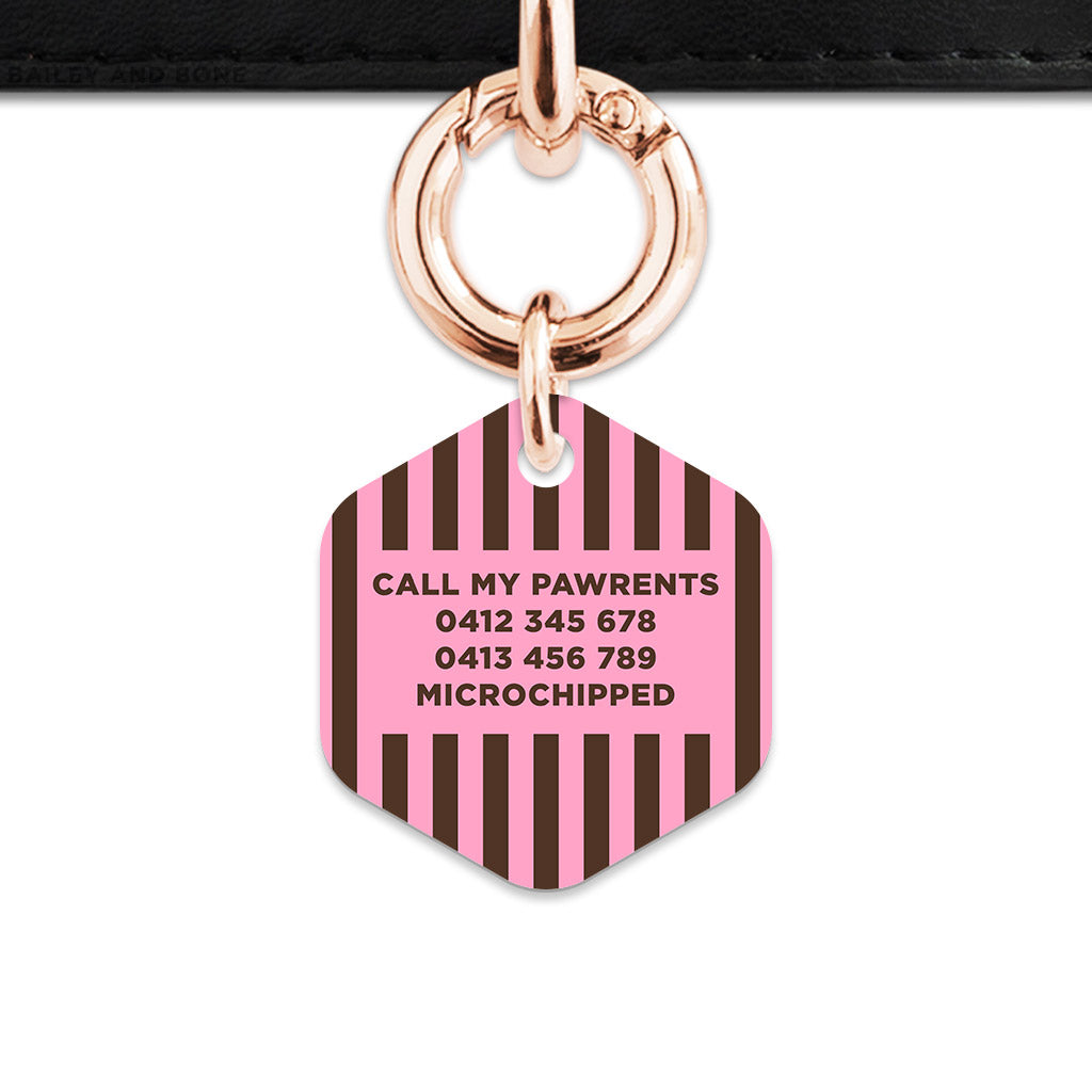 Pink And Brown Stripes Pet ID Tag