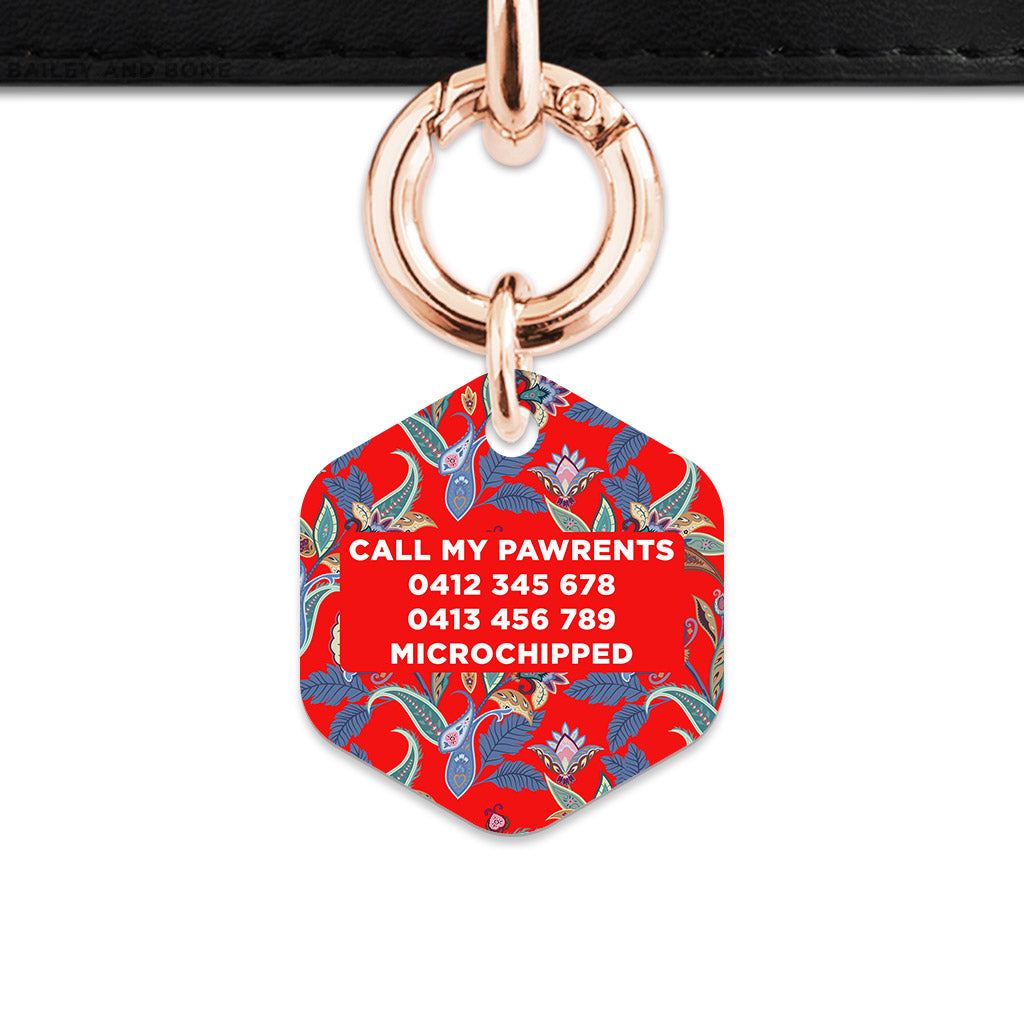 Red Paisley Pattern Pet ID Tag