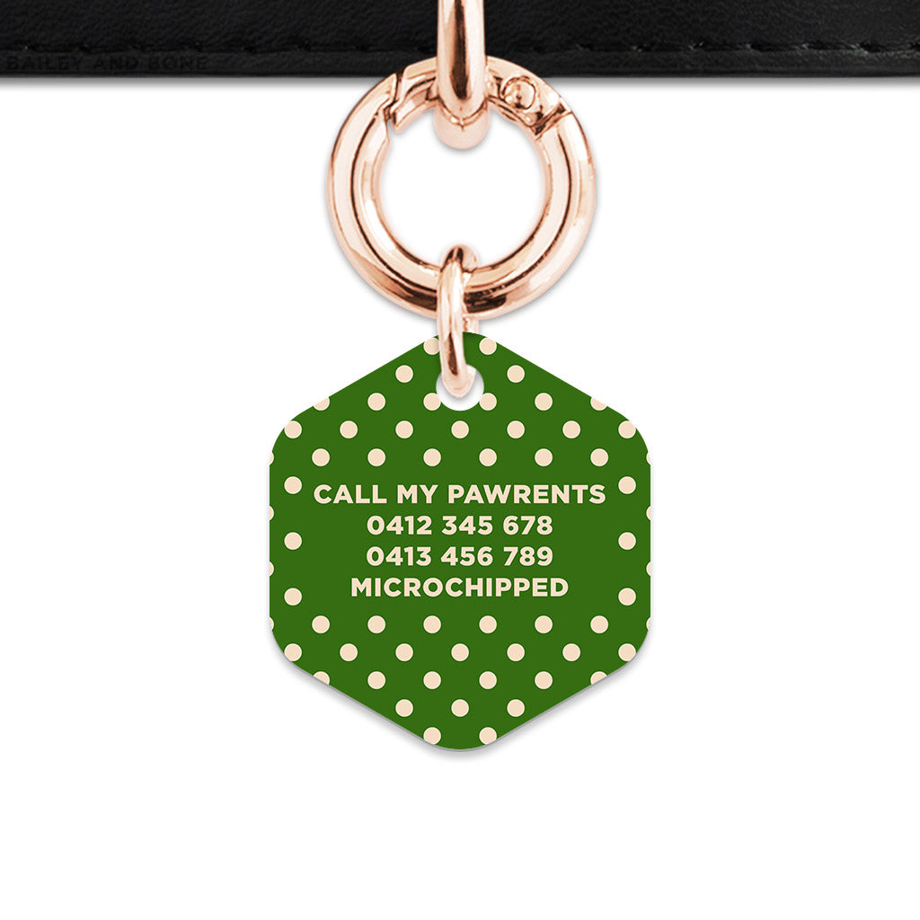 Green And Beige Polka Dots Pet ID Tag