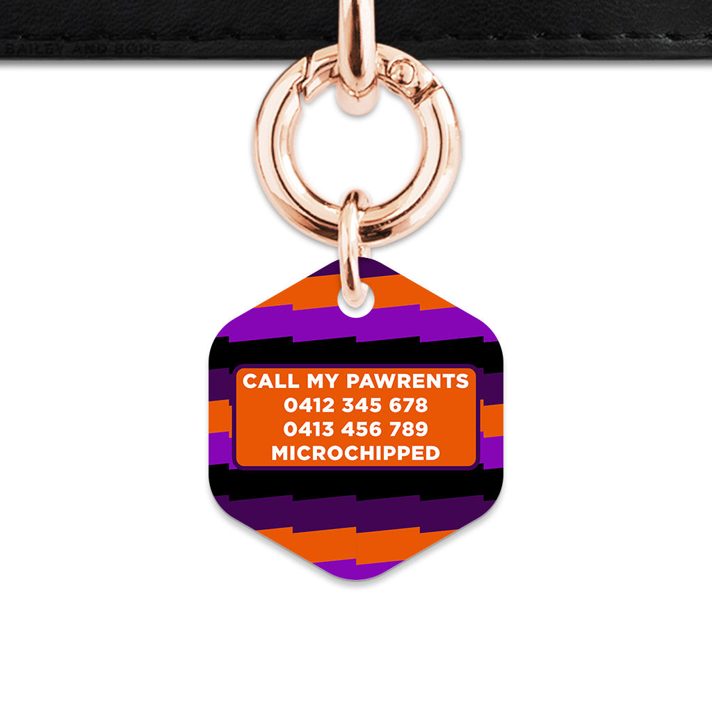 Purple And Orange Spooky Stripes Pet ID Tag