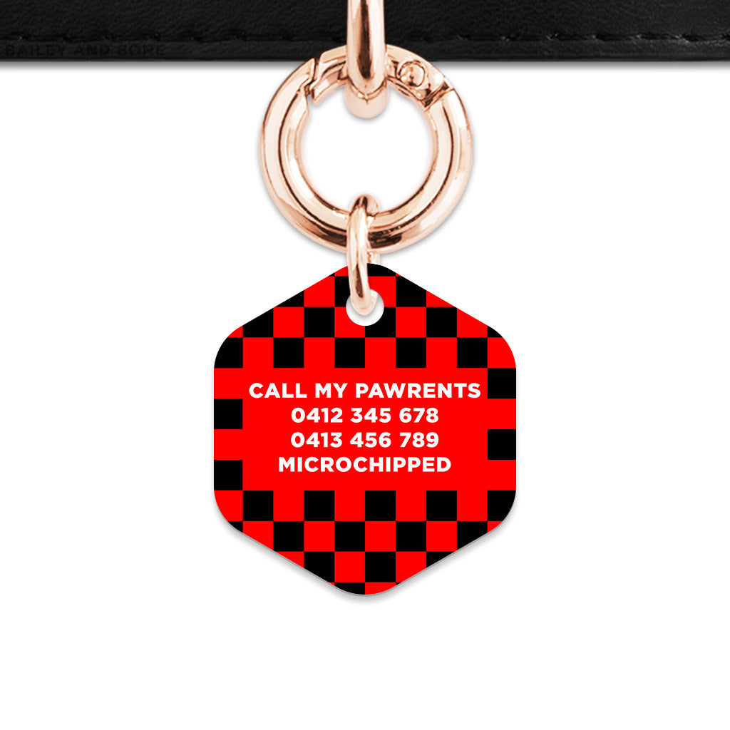 Black And Red Checkers Pet ID Tag