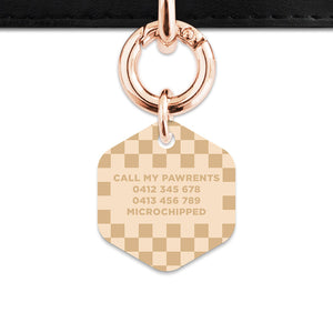 Beige And Tan Checkers Pet ID Tag
