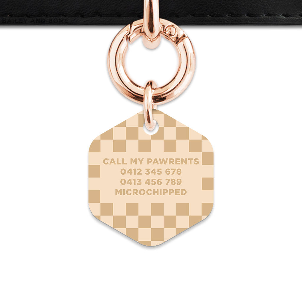 Beige And Tan Checkers Pet ID Tag