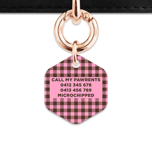 Pink And Brown Gingham Pet ID Tag