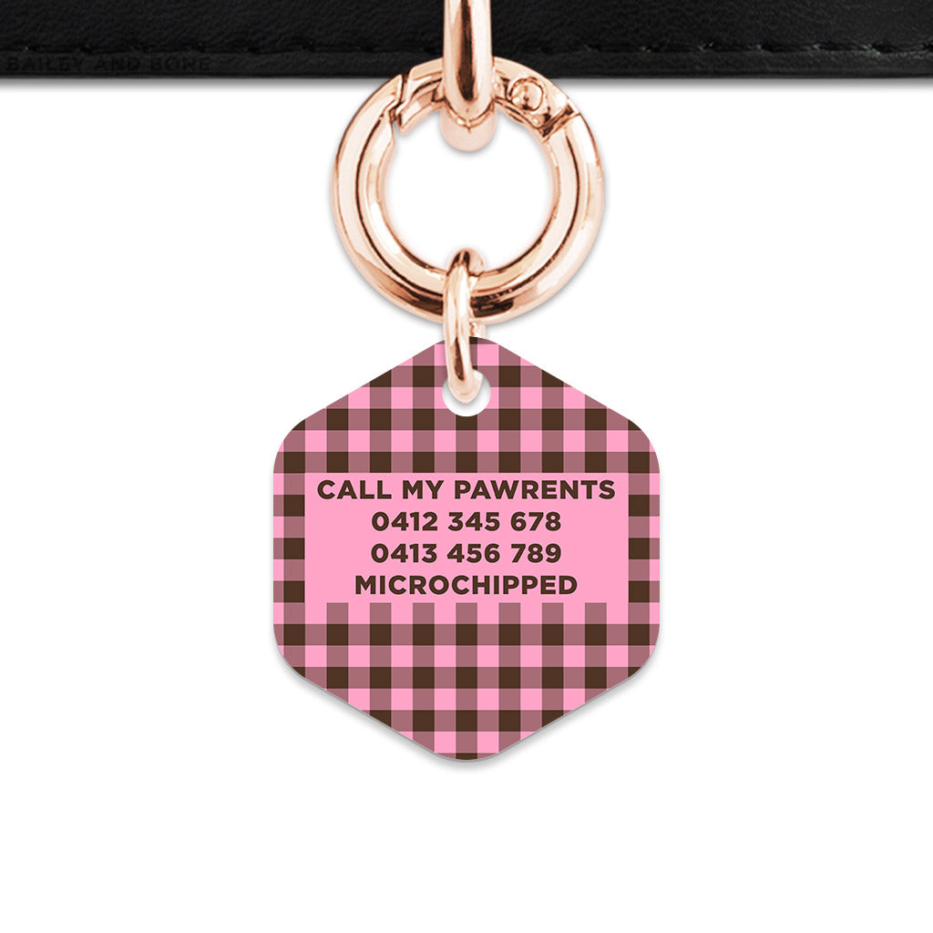 Pink And Brown Gingham Pet ID Tag