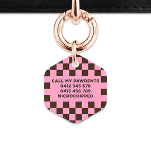 Pink And Brown Checkers Pet ID Tag
