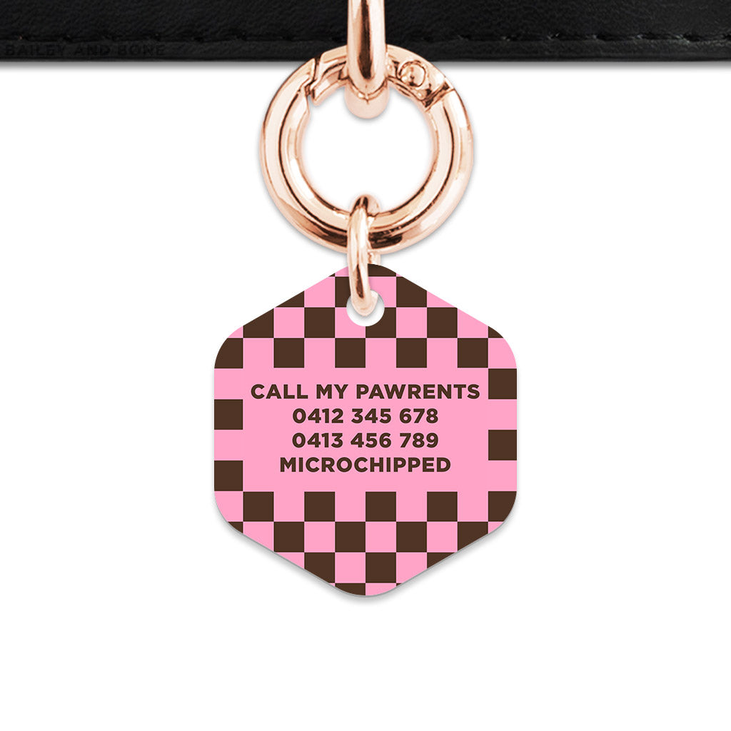 Pink And Brown Checkers Pet ID Tag