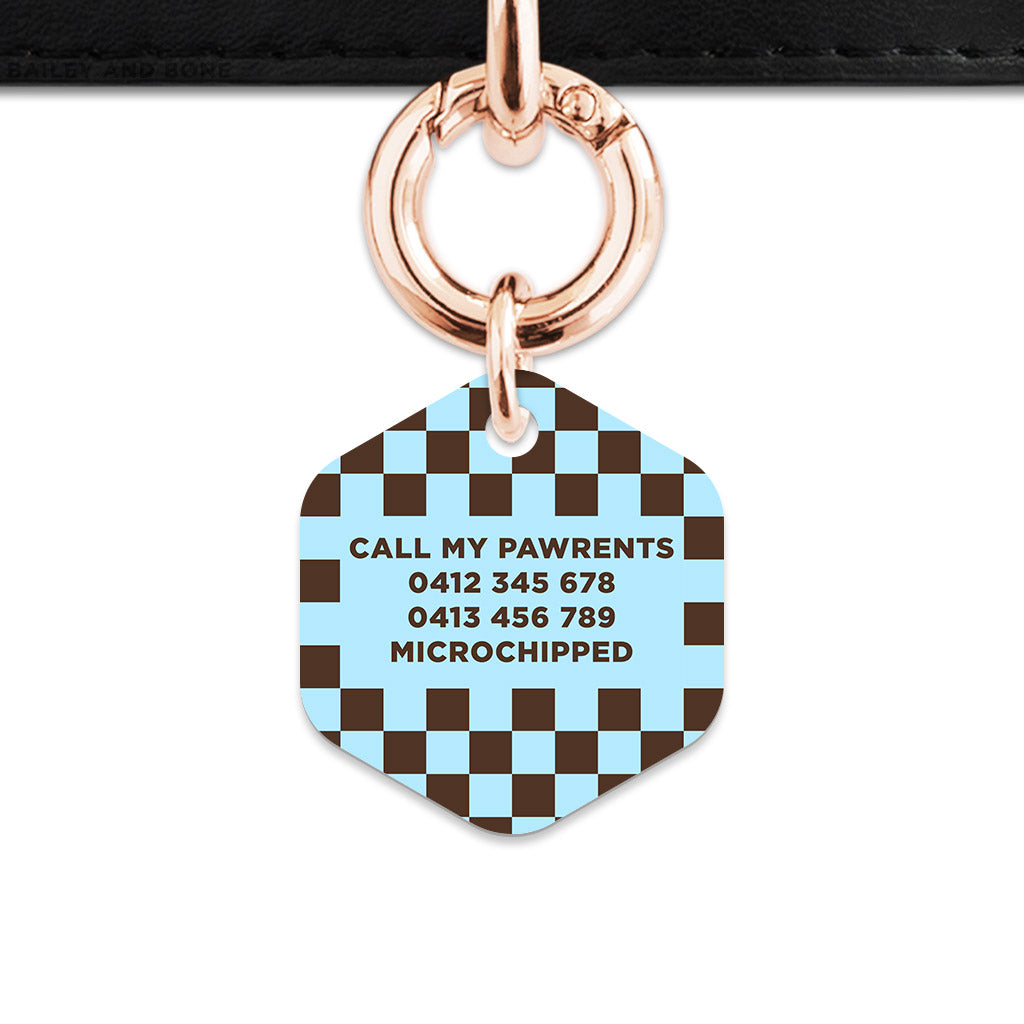 Blue And Brown Checkers Pet ID Tag