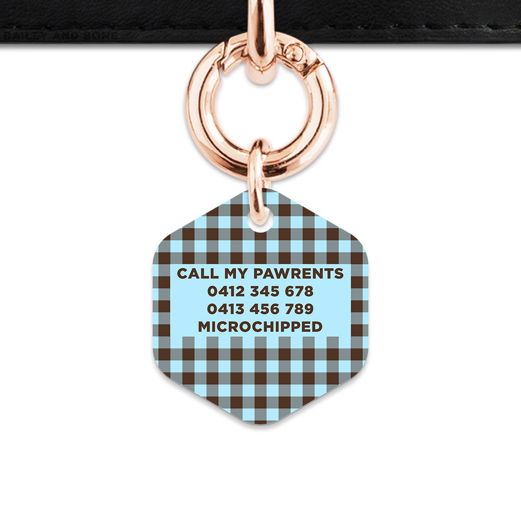 Blue And Brown Gingham Pet ID Tag