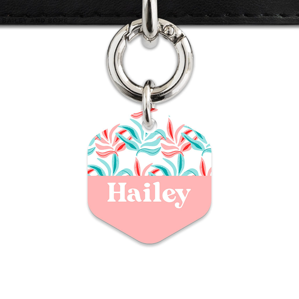 Pink And Blue Tropical Leaves Pet ID Tag