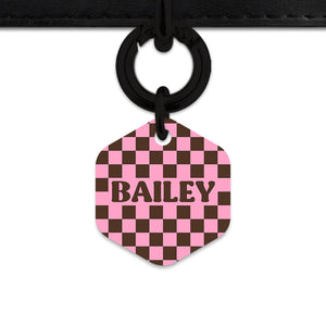 Pink And Brown Checkers Pet ID Tag
