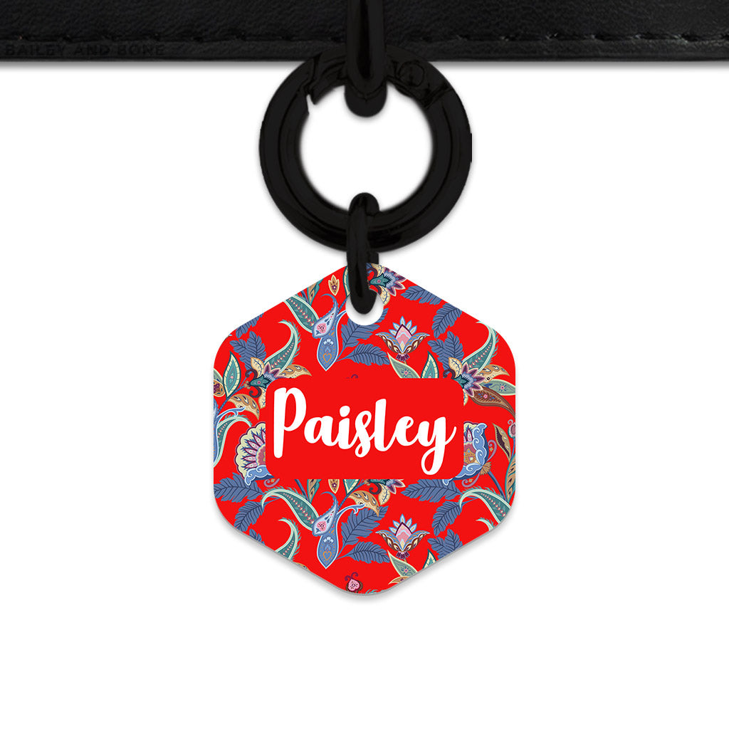 Red Paisley Pattern Pet ID Tag