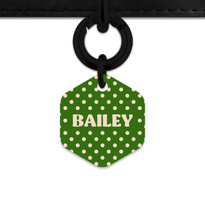 Green And Beige Polka Dots Pet ID Tag
