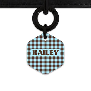 Blue And Brown Gingham Pet ID Tag
