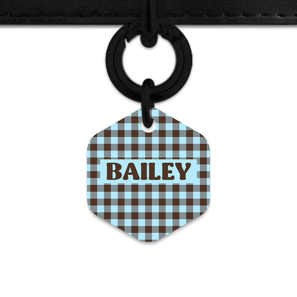 Blue And Brown Gingham Pet ID Tag