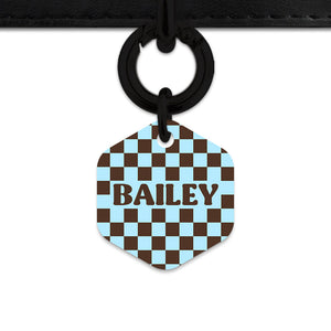 Blue And Brown Checkers Pet ID Tag