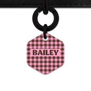 Pink And Brown Gingham Pet ID Tag