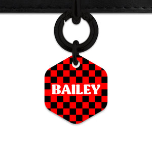 Black And Red Checkers Pet ID Tag