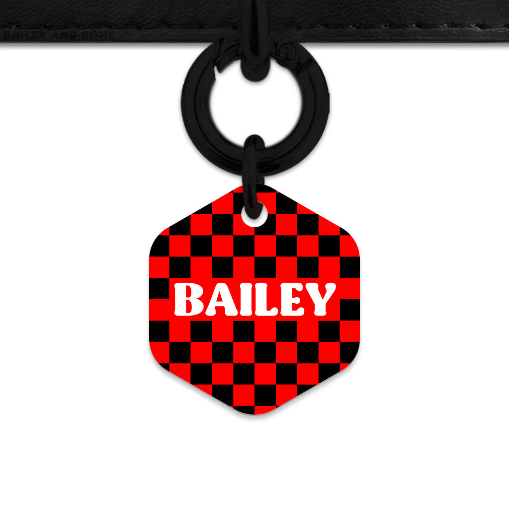 Black And Red Checkers Pet ID Tag
