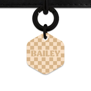 Beige And Tan Checkers Pet ID Tag