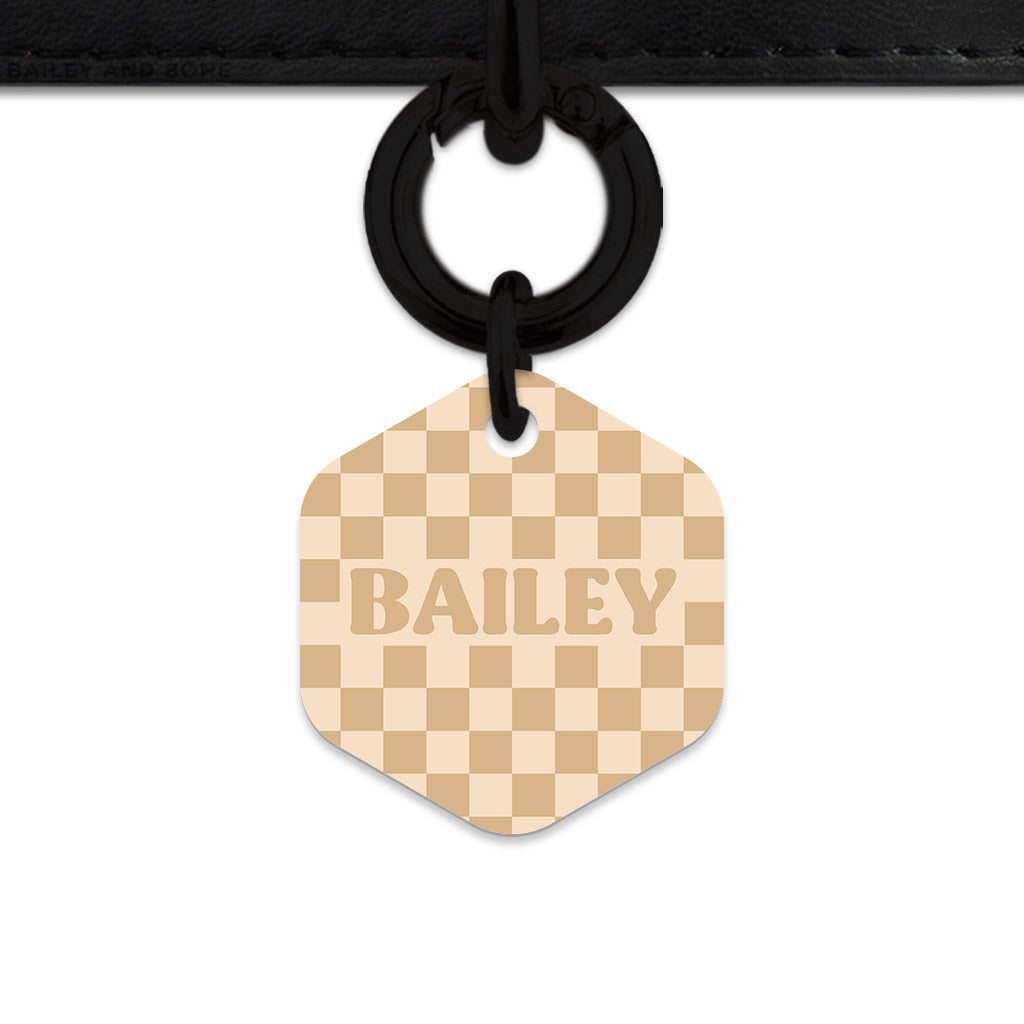 Beige And Tan Checkers Pet ID Tag
