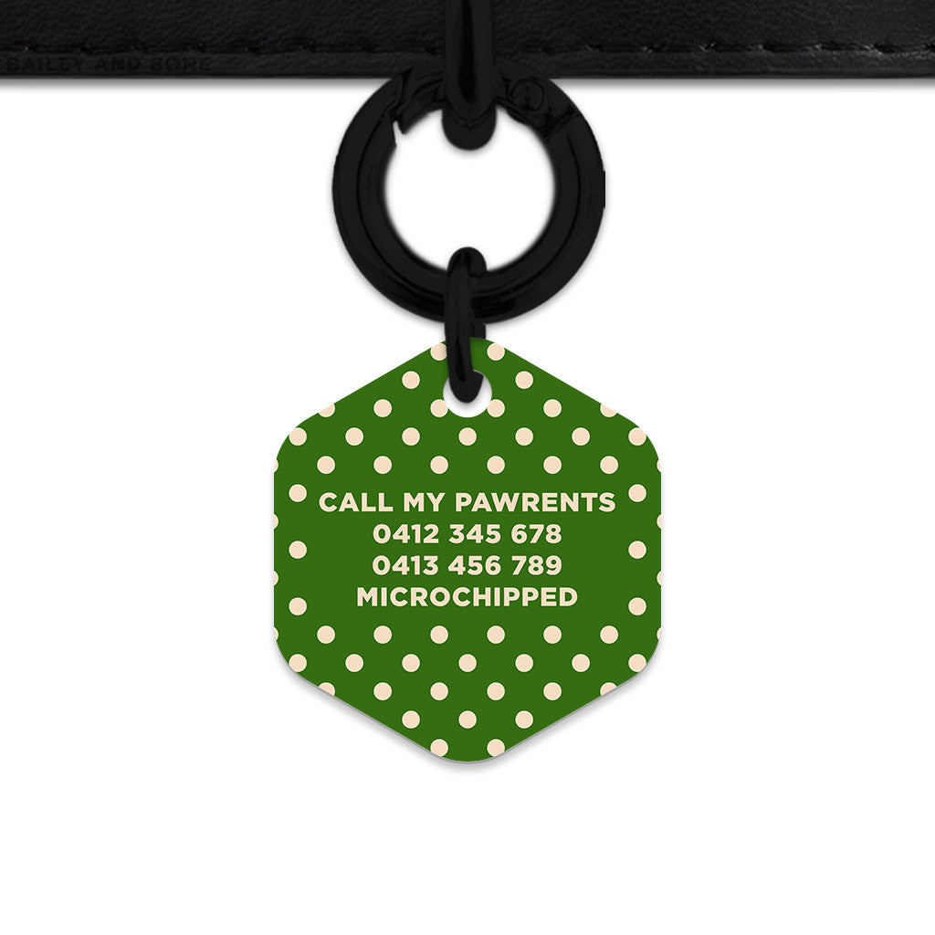 Green And Beige Polka Dots Pet ID Tag