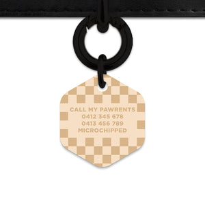 Beige And Tan Checkers Pet ID Tag