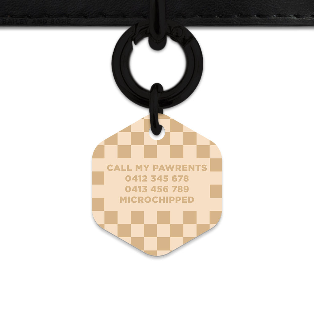 Beige And Tan Checkers Pet ID Tag