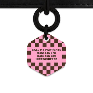 Pink And Brown Checkers Pet ID Tag