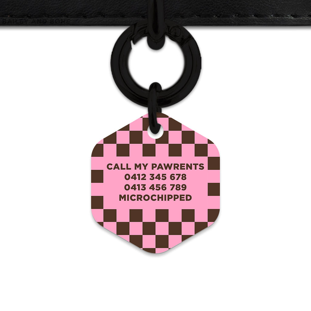Pink And Brown Checkers Pet ID Tag