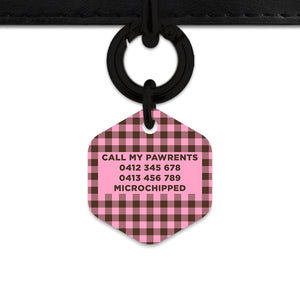 Pink And Brown Gingham Pet ID Tag