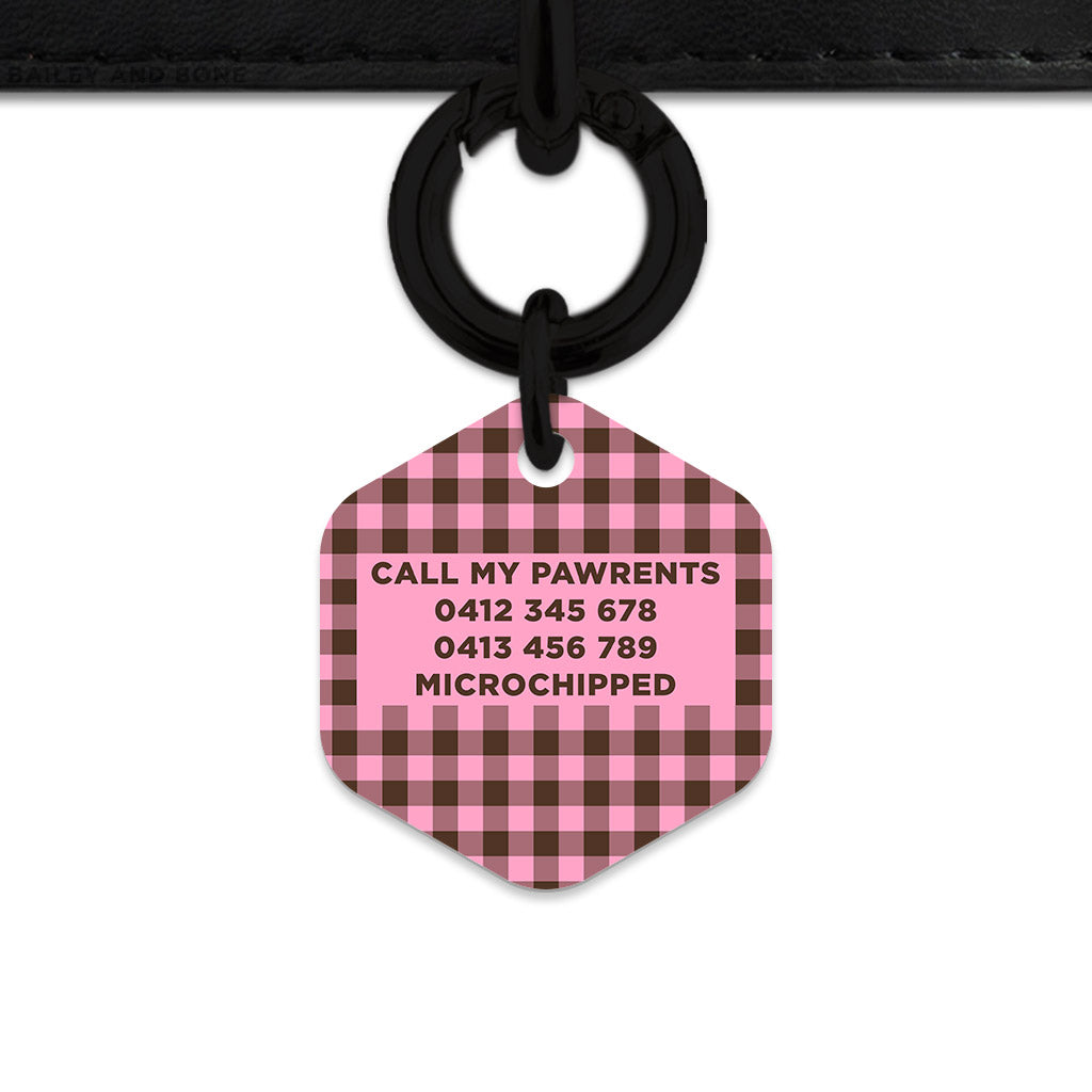 Pink And Brown Gingham Pet ID Tag