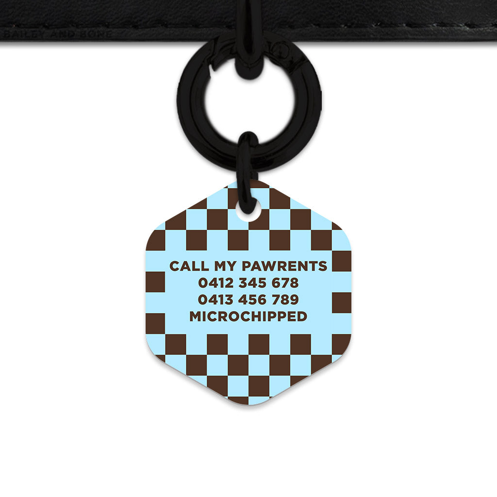Blue And Brown Checkers Pet ID Tag