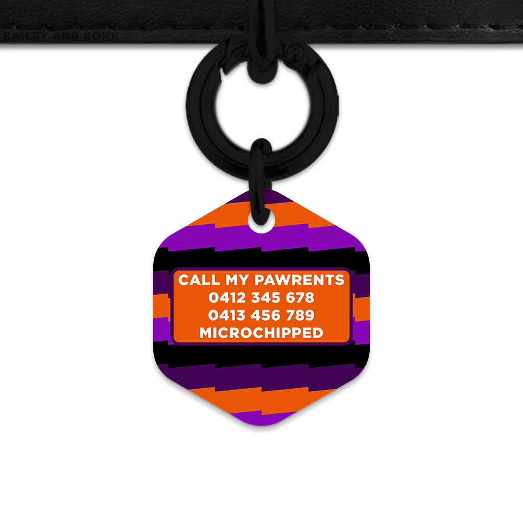 Purple And Orange Spooky Stripes Pet ID Tag