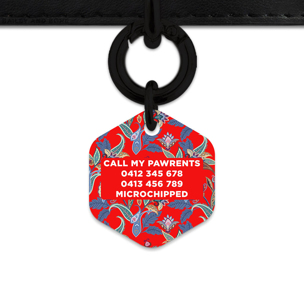 Red Paisley Pattern Pet ID Tag