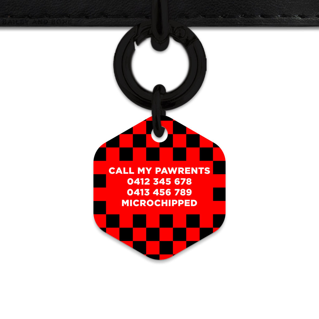 Black And Red Checkers Pet ID Tag
