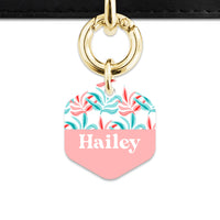 Pink And Blue Tropical Leaves Pet ID Tag